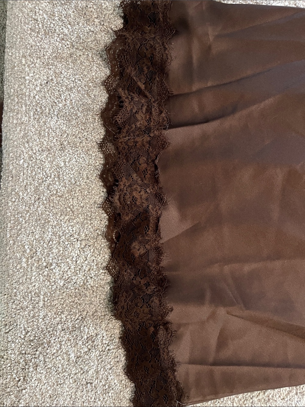 Boohoo Chocolate Brown Satin Lace-Hem Slip Top - Picture 3 of 3